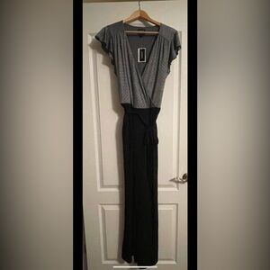 ECI Asymmetrical Black and Gray Belted Jumpsuit